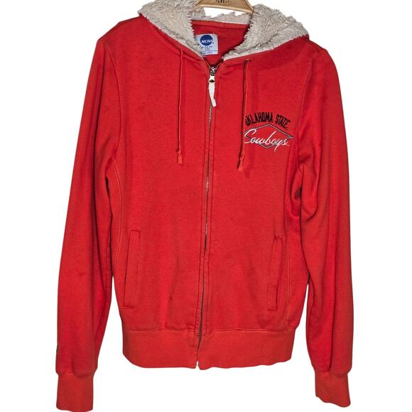 NCAA Oklahoma State University OSU Cowboys Full Zip Hoodie Faux Fur Hood W Large - Picture 1 of 6